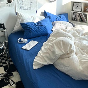 부드러운 썸머 블루화이트 침대 시트커버 세트